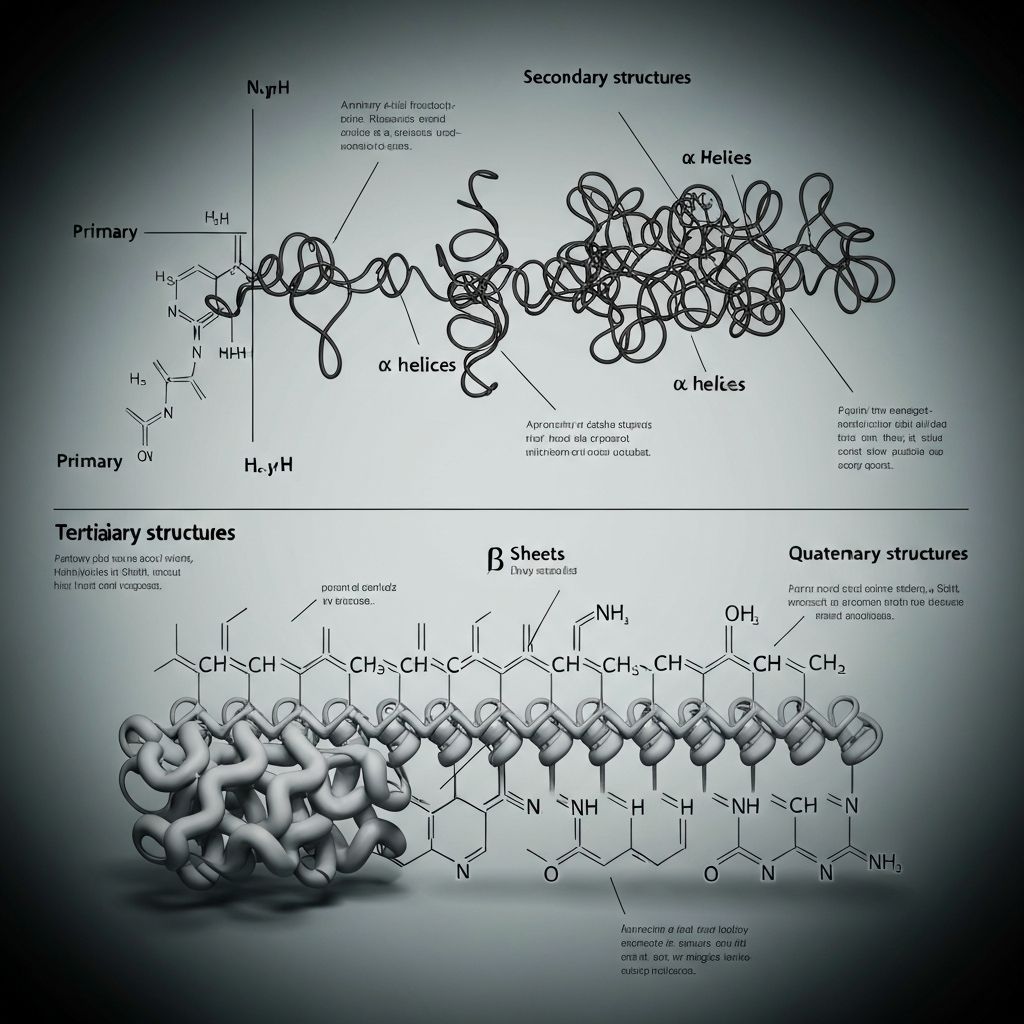 Protein structures and amino acid molecular diagrams